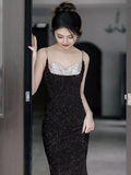 Sexy Mermaid Straps Sequin Black Prom Dresses HZ1024