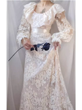 Vintage A line U Neckline Long Sleeves Lace White Wedding Dresses HZ1024