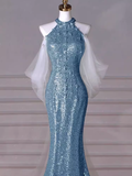 Sexy Mermaid Sequin Blue Prom Dresses HZ1024