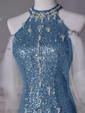 Sexy Mermaid Sequin Blue Prom Dresses HZ1024