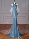 Sexy Mermaid Sequin Blue Prom Dresses HZ1024