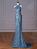 Sexy Mermaid Sequin Blue Prom Dresses HZ1024