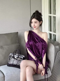 Elegant A line One Shoulder Grape 18th Birthday Dress Short Homecoming Dresses HZ1024