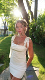 Elegant Mermaid Bow Straps Satin Pleated Short Homecoming Dress 21th Birthday Outfits HZ1024