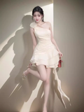 Simple A-Line One Shoulder White Short Birthday Outfits Homecoming Dress HZ1024