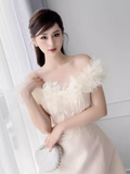 Simple A-Line Off The Shoulder Tulle Short Birthday Outfits Homecoming Dress HZ1024