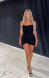 Charming Mermaid Strapless Black Chiffon Short Homecoming Dress 20th Birthday Outfits HZ1024