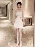 A-Line Lace Short Prom Dress White Homecoming Dress HZ1024