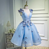 Elegant Ball Gown Blue Birthday Outfits Tulle Homecoming Dresses With Butterfly HZ1024