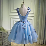 Elegant Ball Gown Blue Birthday Outfits Tulle Homecoming Dresses With Butterfly HZ1024