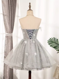 Elegant Ball Gown Strapless Gray Birthday Outfits Tulle Homecoming Dresses HZ1024