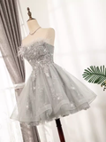 Elegant Ball Gown Strapless Gray Birthday Outfits Tulle Homecoming Dresses HZ1024