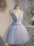 Cute Ball Gown Straps Gray Birthday Outfits Tulle Homecoming Dresses HZ1024