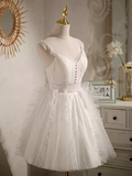 Cute Ball Gown Straps White Birthday Outfits Tulle Lace Homecoming Dresses HZ1024