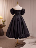 Vintage Ball Gown Off The Shoulder Black Birthday Outfits Lace Homecoming Dresses HZ1024