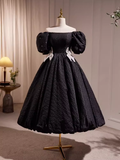 Vintage Ball Gown Off The Shoulder Black Birthday Outfits Lace Homecoming Dresses HZ1024