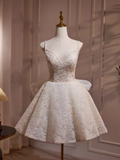 Simple A line Short Birthday Dress Lace White Homecoming Dresses With Bowknot HZ1024