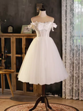 Vintage Ball Gown Off The Shoulder White Birthday Outfits Lace Homecoming Dresses HZ1024