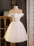 Vintage Ball Gown Off The Shoulder White Birthday Outfits Lace Homecoming Dresses HZ1024