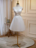 Simple A line Short Birthday Dress White Lace Homecoming Dresses HZ1024