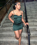Bodycon Mermaid Spaghetti Straps Dark Green Satin Short Homecoming Dress 19th Birthday Outfits HZ1024