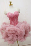 Short Pink Feather Sweetheart Puffy Tulle Cocktail Party Dress Birthday Dress Homecoming Dresses HZ1024