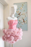 Short Pink Feather Sweetheart Puffy Tulle Cocktail Party Dress Birthday Dress Homecoming Dresses HZ1024