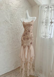 Romatic Mermaid Spaghetti Straps Lace With Chiffon Ruffle Hem Short Homecoming Dress 22th Birthday Outfits HZ1024