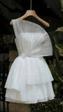Chic A line Strapless White Short Homecoming Dress Tulle Party Dress HZ1024