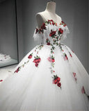 White Charro Quinceanera Dresses Floral Flowers Prom Dress Birthday Outfits HZ1024