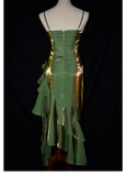 Vintage High Low Straps Ruffles Green Prom Dresses HZ1024