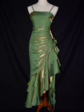 Vintage High Low Straps Ruffles Green Prom Dresses HZ1024