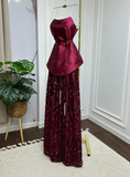 Shiny A Line Strapless Satin Tulle Sequin Long Prom Dress, Evening Dress HZ1024