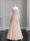 Pink StraplessTulle Ball Gown Beaded Shiny Prom Dress Pink Sweet 16 Dress HZ1024
