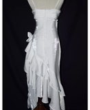 Vintage High Low Straps Ruffles White Prom Dresses HZ1024