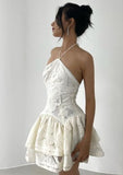 Chic Ball Gown Halter Short White Lace Homecoming Dress 18th Birthday Outfits HZ1024