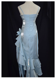 Vintage High Low Straps Ruffles Light Sky Blue Prom Dresses HZ1024