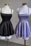 Simple A line Short Birthday Dress Satin Backless Homecoming Dresses HZ1024