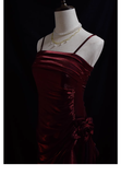 Vintage High Low Straps Ruffles Burgundy Prom Dresses HZ1024