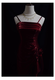 Vintage High Low Straps Ruffles Burgundy Prom Dresses HZ1024