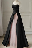 Strapless Satin Pearls Tulle Long Prom Dresses Party Dress HZ1024