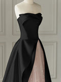 Strapless Satin Pearls Tulle Long Prom Dresses Party Dress HZ1024
