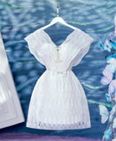 Chic A line V neckline Short Sequin White Homecoming Dress 20th Birthday Outfits HZ1024