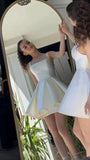 Chic A line Straps Short Satin White Homecoming Dress 20th Birthday Outfits HZ1024