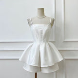 Simple A line Spaghetti Straps Short Satin Homecoming Dress 20th Birthday Outfits HZ1024