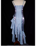 Vintage High Low Straps Ruffles Long Blue Prom Dresses HZ1024