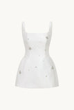 Cute A line Square Neckline White Satin Short Homecoming Dress 19th Birthday Outfits HZ1024