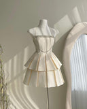 Simple A Line Halter White Satin Homecoming Dress Birthday Outfits HZ1024