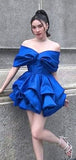 Elegant Royal Blue Bubble Off Shoulder Cheap Short Homecoming Dresses Birthday Outfits HZ1024