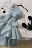 Simple Blue Short Party Homecoming Dress Birthday Outfits HZ1024